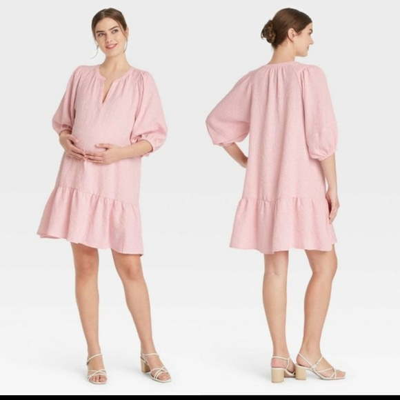 Pink puff sleeve xxl dress The Nines by HATCH Blush Jacquard Maternity Dress - Picture 9 of 10